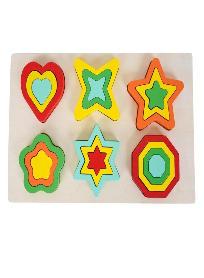 BUFACK Wooden Geometric Shape Sorter Toys for Kids-Wooden Puzzles-Kids Toys for 2-5 Years Girl-6 Different Shapes-Educational Learning Toy, Multicolour (Medium) - Image 1